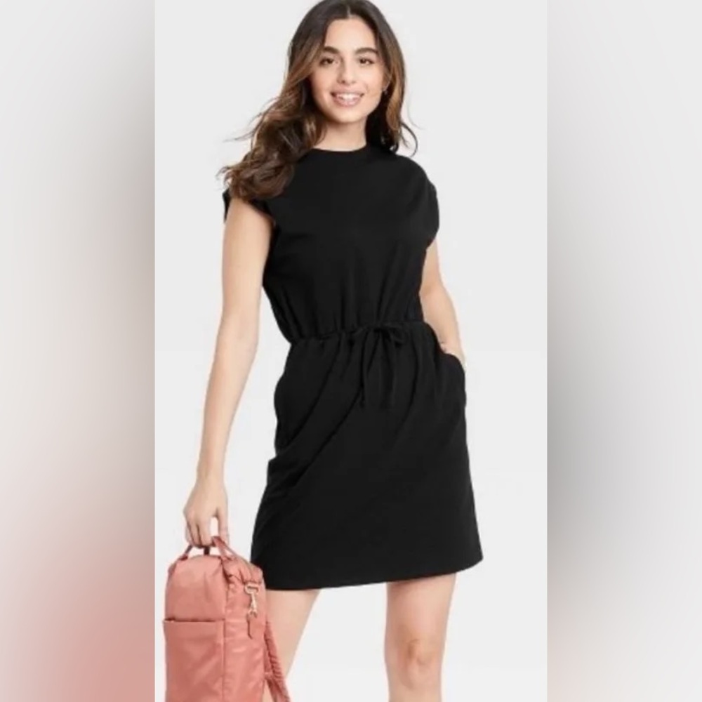 A New Day Elegant Black Women's Dress with drawstring waist